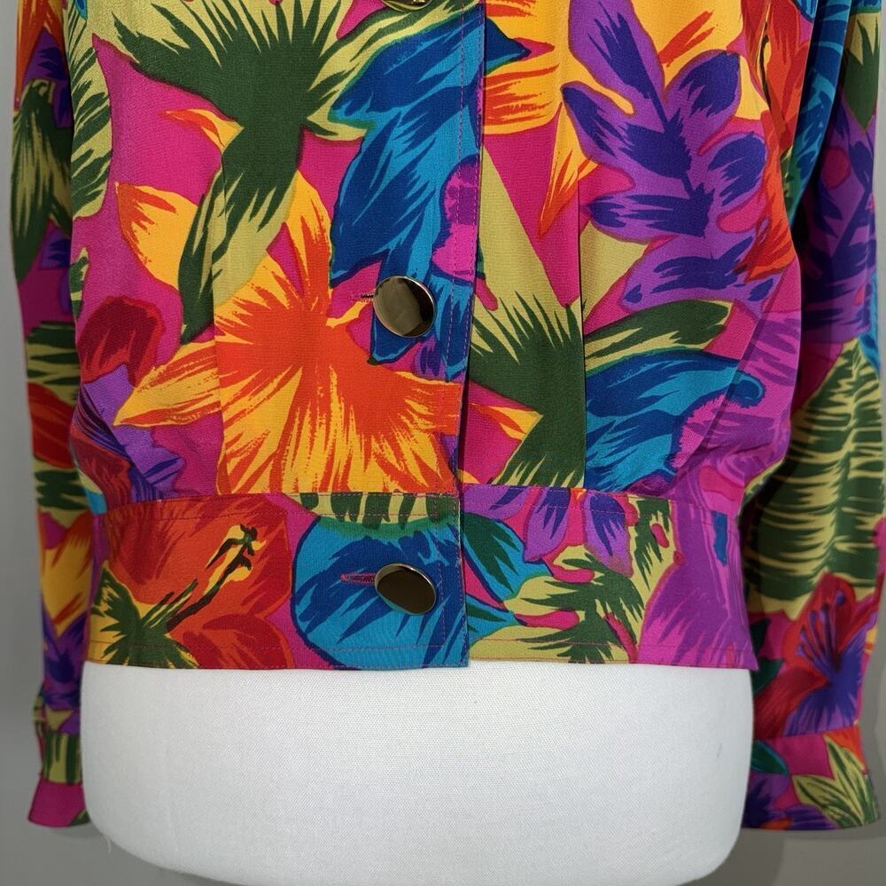 Vintage Adam Douglas 100% Silk Women’s Jacket Blazer Retro Tropical Size S - Picture 6 of 9